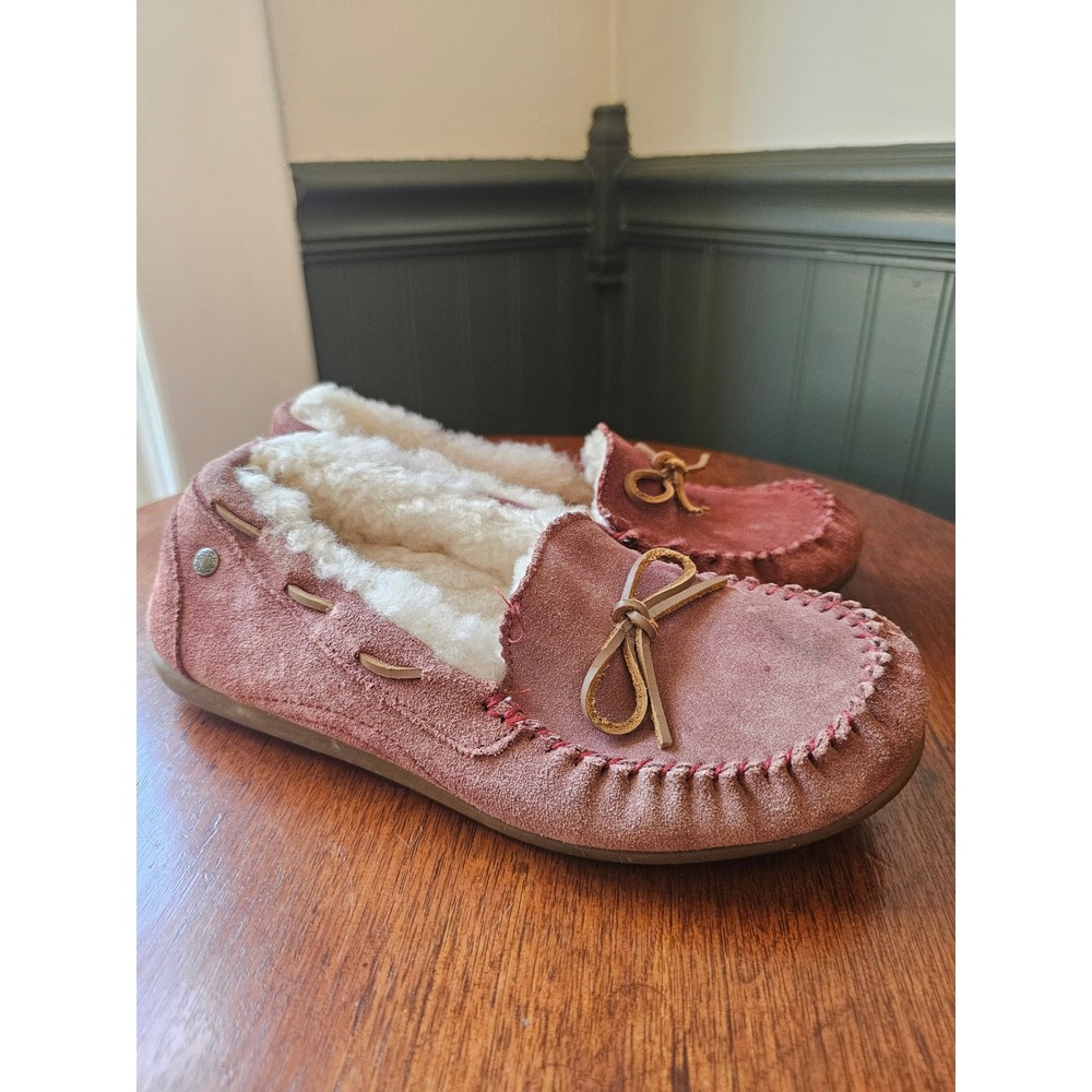 ABEO Halifax Suede Shearling leather Moccasin Slippers Womens size 8 supportive